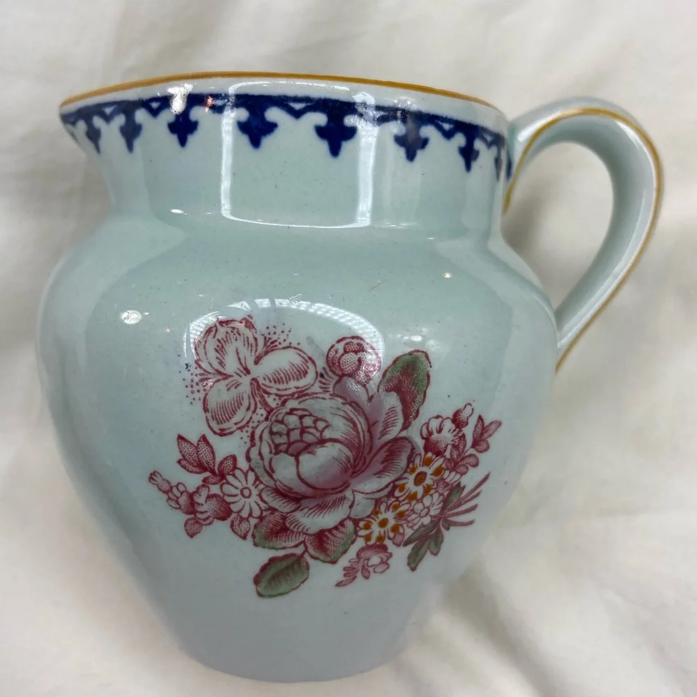 Adams Calyx Ware Creamer and‎ Saucer Vintage Floral Unusual